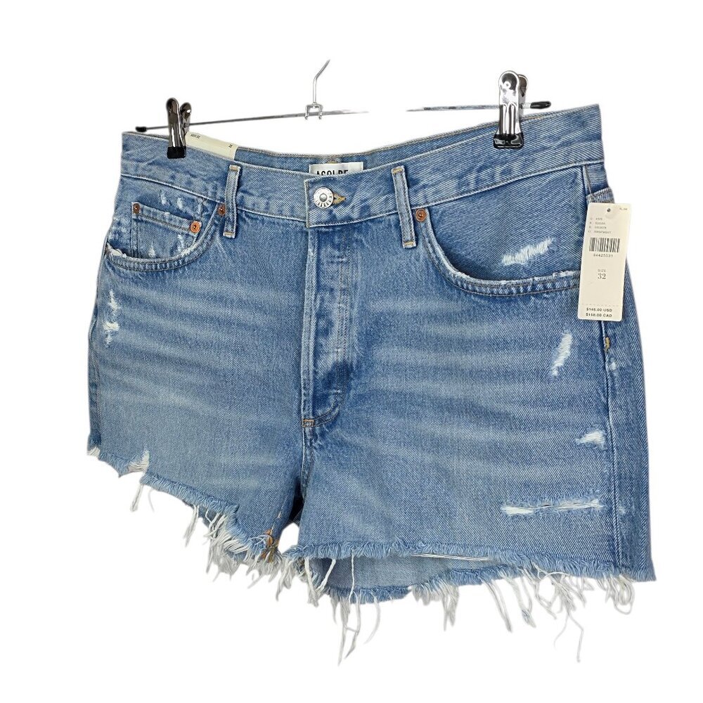AGOLDE Parker Shorts, Vintage Cut Off, Fray Hem, High Rise, Button Fly, Denim,32 - Picture 2 of 11